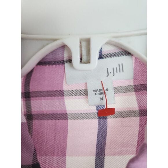 J.Jill Purple Lavender White Plaid Ruffle Bottom Button Down Shirt size Medium - Picture 5 of 8